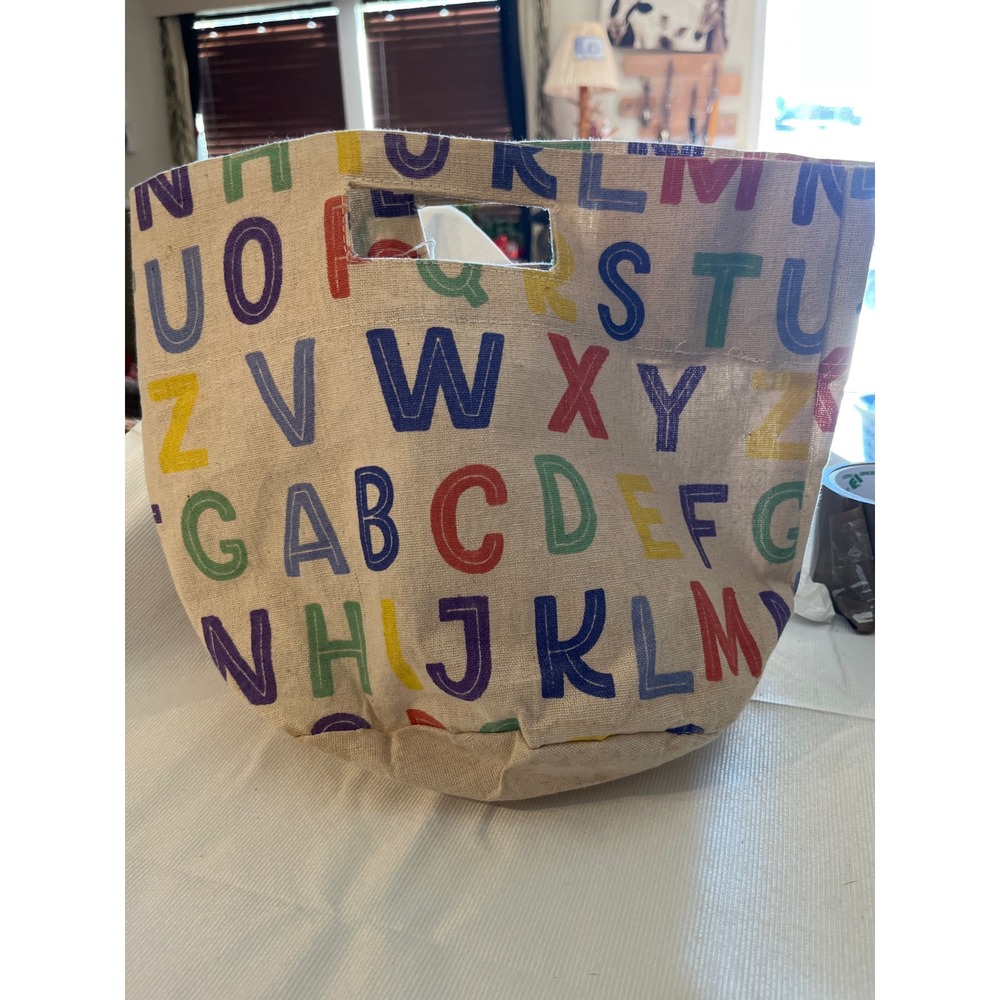 Multicolor‎ Alphabet Canvas Tote Bag Beige Letter Print Market Bag Cutout Handle